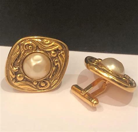 chanel pearl cufflinks|authentic chanel cufflinks.